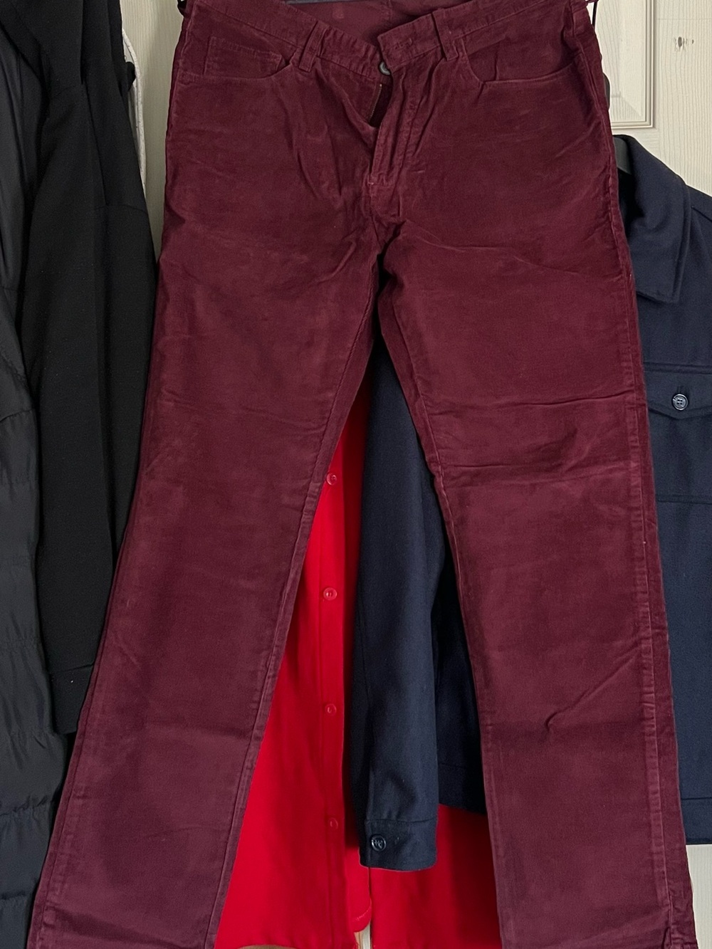 Mens Burgundy Corduroy Pants - Classic Straight Fit 34x34